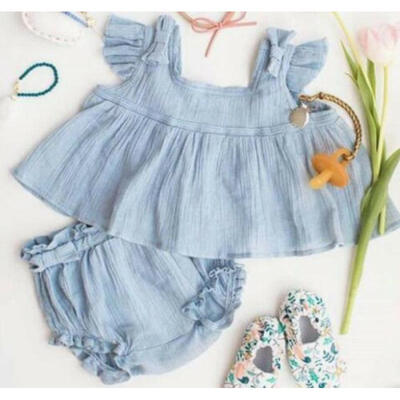 

Toddler Baby Girl Kids Clothes Ruffle Top Crop Bow Shorts Summer 2PCS Outfit Set