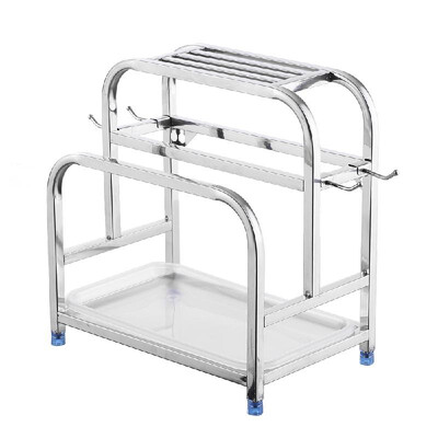 

0219-1 Multifunctional Kitchen Storage Shelf Cutting Boards Knife Organizer with Hooks 304 Stainless Steel Kitchen Utensils Rack