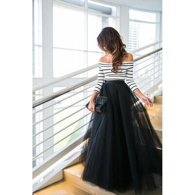 

Women Fashion Summer Striped Maxi Evening Cocktail Party Dress Skirt Set