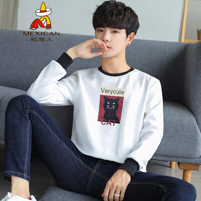 

Scarecrow MEXICAN Long Sleeve T-Shirt Male Korean Fashion Sweater Men Casual Slim Trend Print Round Collar Comfort Joker Baseline Mens Tops DCY85 White