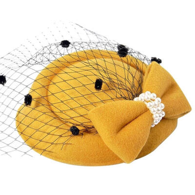 

Vintage Solid Color Mesh Faux Pearl Women Fascinator Hair Clip Party Derby Hat