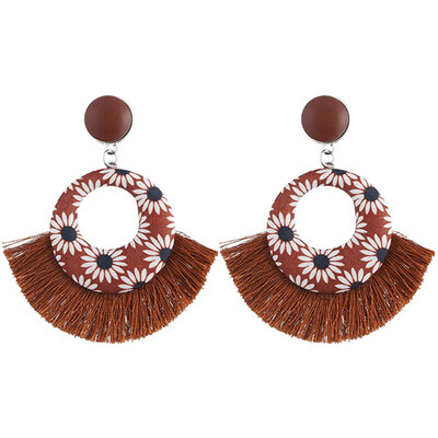 

New Geometric Round Fan Shape Bohemian Fabric Earring