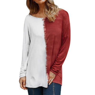 

Women Long Sleeve O-Neck Hit Color Fashion Loose Leisure Autumn Spring Tops