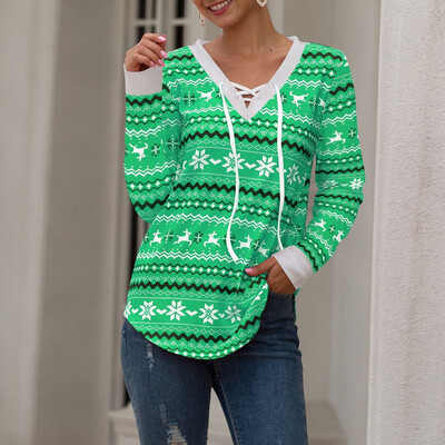 

Tailored Womens Autumn V Neck Long Sleeve Christmas Elk Print Sweater Casual Blouse Tops