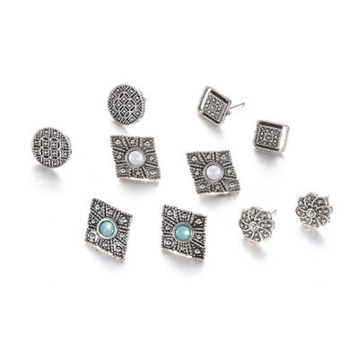 

Openwork carved Stud Earrings Trends 5 Pairs Dazzling Blue&White boho Jewelry Womens Decorations For Women