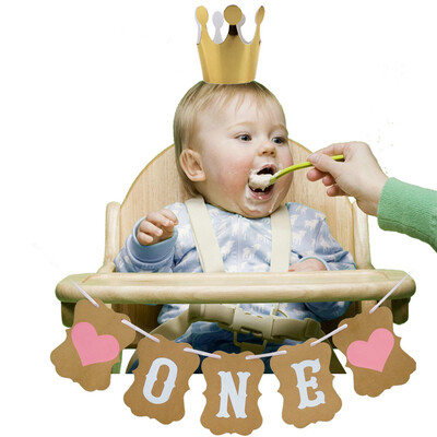 

Toponeto One Year Old Baby Chair Pull Flower Flag Banner Crown Party Supply Decoration