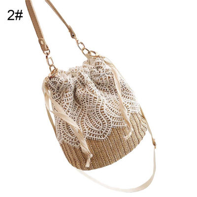 

Fashion Women Lace Drawstring Straw Tote Pouch Crossbody Shoulder Bucket Bag