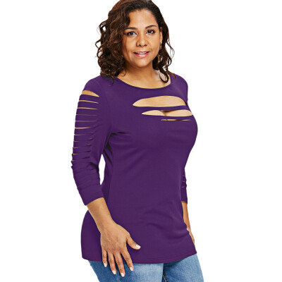 

Plus Size Ladder Ripped Cut Front T-shirt