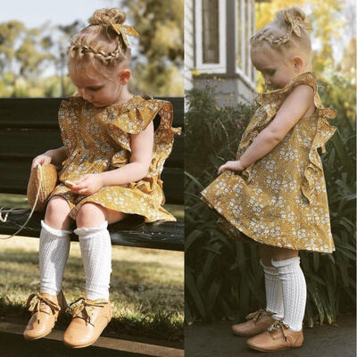 

Flower Girl Princess Dress Kids Baby Party Pageant Dresses Ginger Yellow Clothes