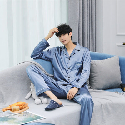

Autumn Pajama Sets Ice Silk Satin New Cardigan Long-sleeved Men Women Pajama Brand Quality Couple Pjs Home Suit Spring Sleepwear