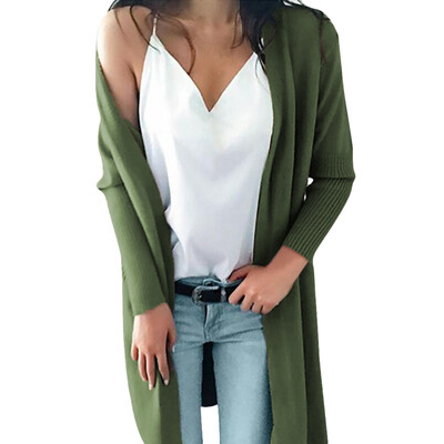 

Toponeto Women Winter Long Sleeve Solid Pockets Knitted Long Sweater Coat Tops Blouse