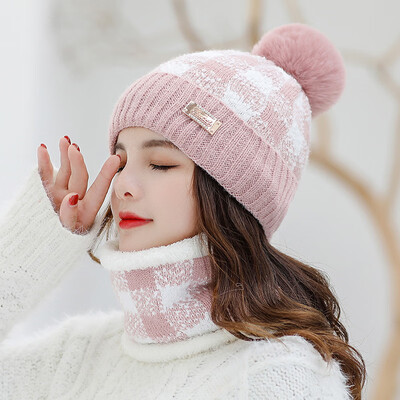 

Winter hat two-piece womens wool warm wool hat sweet cute knit ear-protection cap