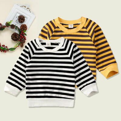 

UK Stock Toddler Baby Boys Kid Striped Tops T-shirt Outfit Autumn Winter Clothes