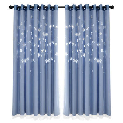 

2pcs Snowflakes Hollow Blackout Yarn Curtains Home Room Window Decor Drapes