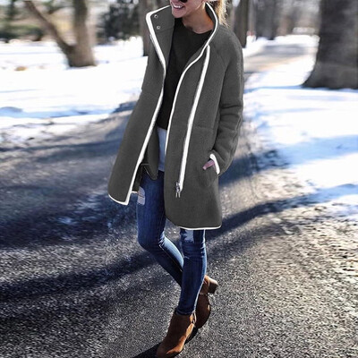 

Toponeto Fashion Women Velvet Zipper Long Sleeve Solid Tops Thicker OutwearJacket Coat