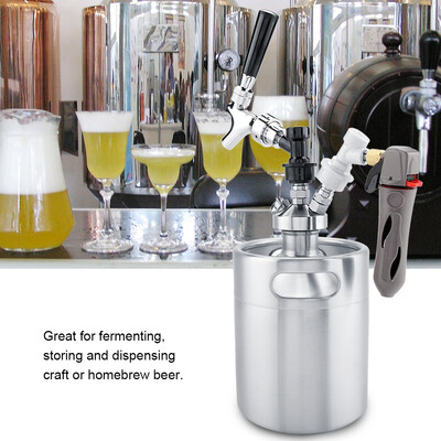 

Greensen 2L Mini Stainless Steel Keg with Faucet Pressurized Home Brewing Craft Beer Dispenser Set