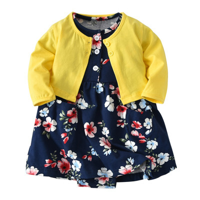 

Baby Sets Summer Girl Cotton Cardigan Shawl Short-Sleeved Print Dress 2 PCS Clothes 0-24M