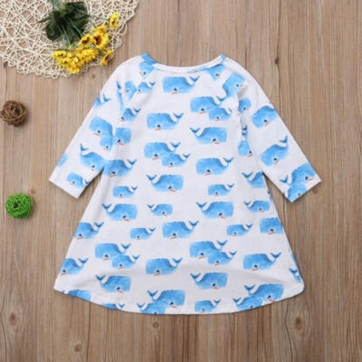 

Hot Newborn Kids Baby Girls Whale Print Cotton Long Sleeve Dress Casual Clothes