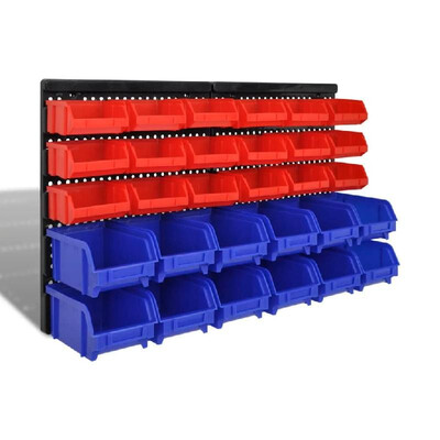 

Wall Mounted Garage Plastic Storage Bin Set 30 pcs Blue & Red