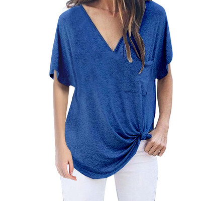 

Starmoon New Womens Casual Sexy Loose T-Shirt Summer Pocket Irregular V-neck Top