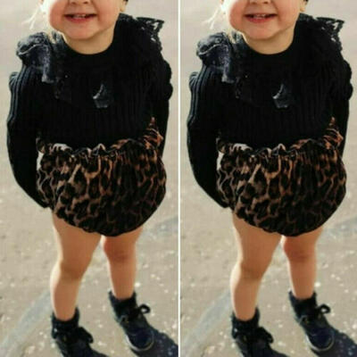 

Autumn Newborn Baby Girl Clothes Lace Knitted Romper Leopard Shorts Pants Outfit
