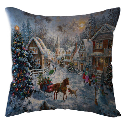 

Tailored Christmas Snow House Pillow Case Linen Sofa Throw Cushion Cover Home Decor