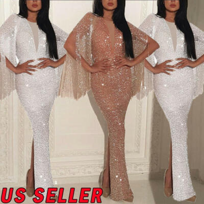 

2019 Women Sequined Long Sleeve Tassel Bodycon Party Club Cocktail Evening Dress