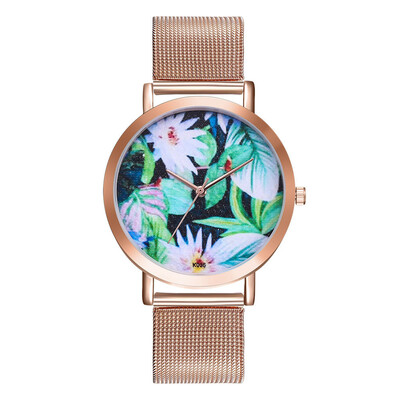 

〖Follure〗Woman Fashion Plant Pattern Alloy Steel Strap Analog Quartz Round Watch