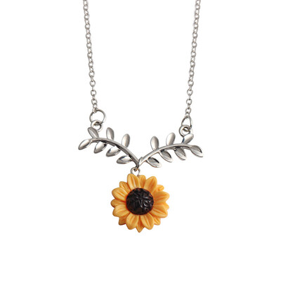 

Cute Sunflower Leaf Branch Pendant Women Clavicle Necklace Jewelry Birthday Gift
