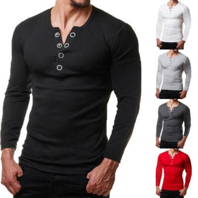 

Fashion Men Slim Fit V Neck T-shirt Muscle Tee Casual Tops Long Sleeve Wear