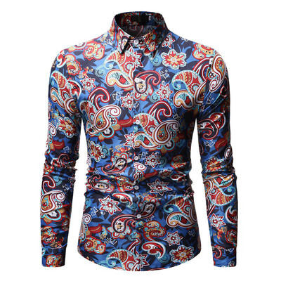 

Tailored Mens Fashion Hawaiian Style Leisure Printing Long-sleeved Shirt Tops Blouse