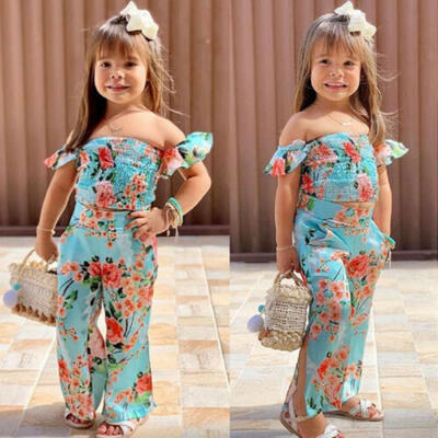 

US Toddler Baby Girl Floral Clothes Off Shoulder Crop Top Pants Summer Outfit AS