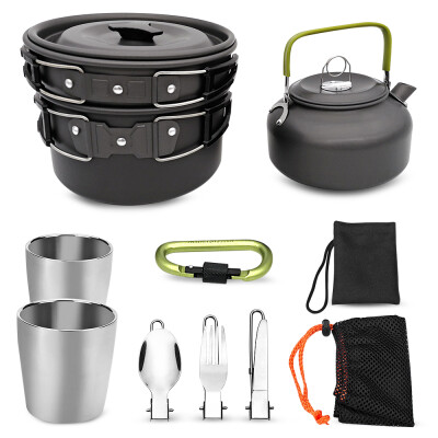 

Portable 2 - 3 People Camping Outdoor Cookware Teapot Pan Set with Teacup Folding Tableware