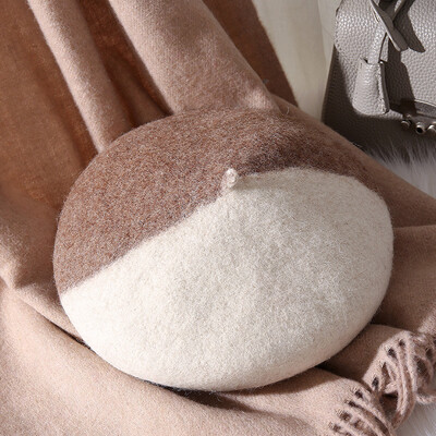 

Hat lady wool beret autumn&winter Korean version of the painter hat Japanese English pumpkin hat slicing blue bud hat