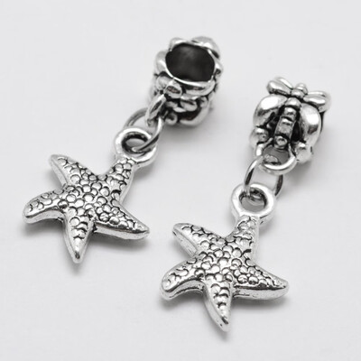 

Alloy European Dangle Beads Starfish Large Hole Pendants Antique Silver 28mm Hole 5mm