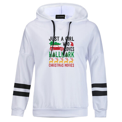 

Women Christmas Hoodie Just A Girl Who Lovers Hallmark Movies Letter Printed