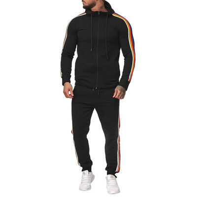 

Toponeto Mens Autumn Gradient Zipper Print Sweatshirt Top Pants Sets Sport Suit Tracksuit