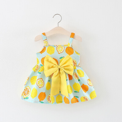 

Baby girl clothes baby dress sleeveless with lemon print bow child cotton children dress