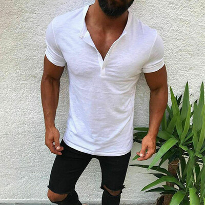

Mens Slim Fit V Neck Short Sleeve Muscle Tee T-shirt Casual Tops Henley Shirts