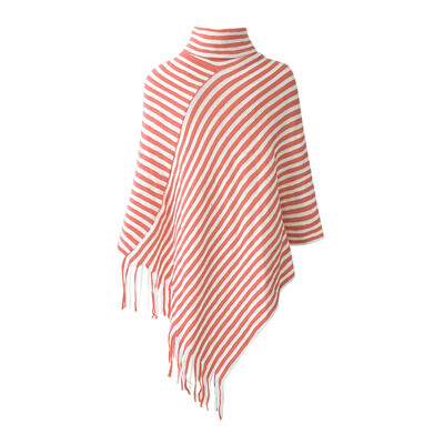

Toponeto Women Diagonal Striped High Collar Fringed Cloak Sweater Shawl