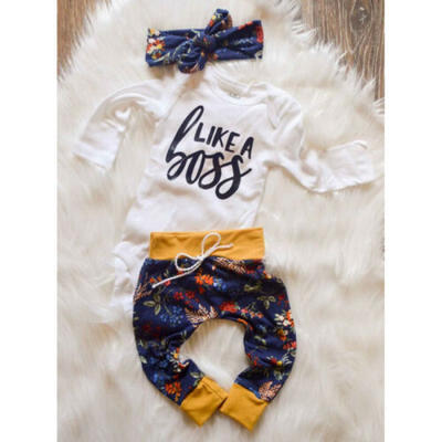 

Newborn Baby Girl Boy Winter Clothes Cotton RomperFloral PantsHeadband Outfits