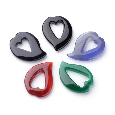 

Dyed Natural Agate Pendants Heart Mixed Color 40x31x455mm