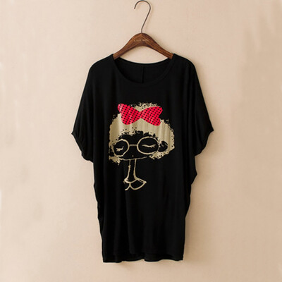 

High Quality 10 Kinds Of 2 Color Modal Casual Letters Animal Print Round Neck Bat Shirt Female T-shirt Blouse 3