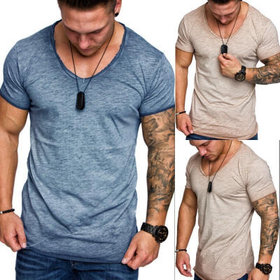 

Men&39s Slim Fit O Neck Short Sleeve Muscle Tee T-shirt Ripped Casual Tops Blouse -XXL