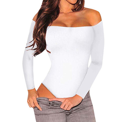 

Starmoon Womens Round Collar Long Sleeve Elastic Bodysuit Jumpsuit