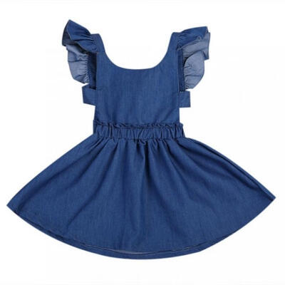 

Cute Baby Girls Kid Toddler Summer Ruffle Denim Jeans Tutu Outfit Short Dress