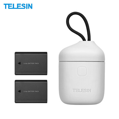 

TELESIN Allin Box Waterproof NPFW50 Battery Charger with 2pcs Batteries Portable Dual Channel Charger Support Read SD Card for Son