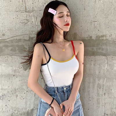 

Preppy Style Rainbow Color Stitching Sling Tops
