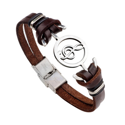 

Retro Trend Men Musical Symbol Stainless Steel Weaving Cowhide Leather Bracelet Fashion Pair Bracelet Jewellery
