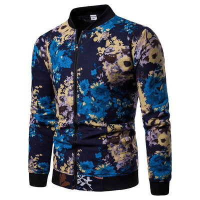 

Men Coat Jacket Autumn New Outdoor Military Floral Zipper Pocket Outwear Jacket